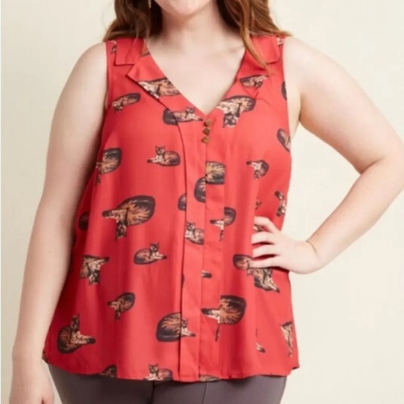 Modcloth Tops - MODCLOTH NWOT Cat Print Tank Top in‎ Red